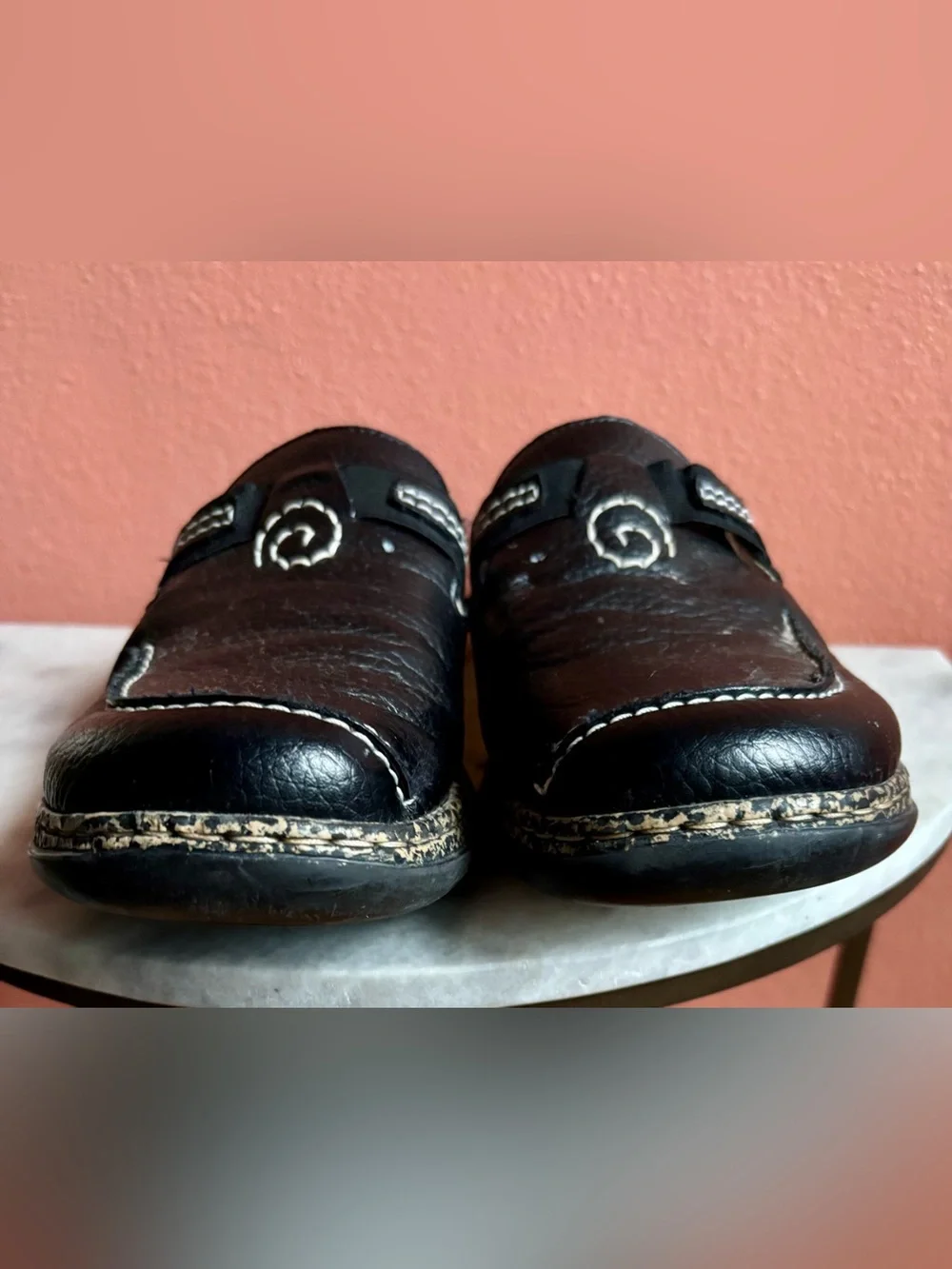 Rieker Black Slip-On Mule Loafers with Patterned Midsole